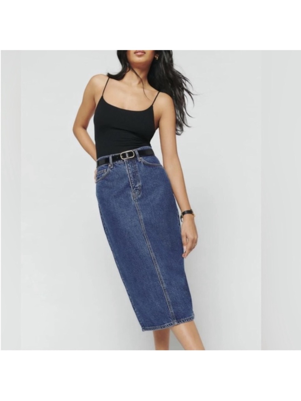 Reformation Jayde High Rise Denim Midi Skirt size 26